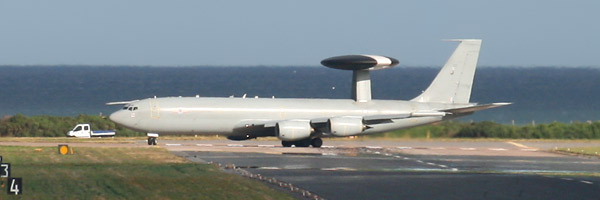 RAF Sentry AEW1 ZH102, about to take off for a practice run of its display routine. Boeing E-3D Sentry AEW1